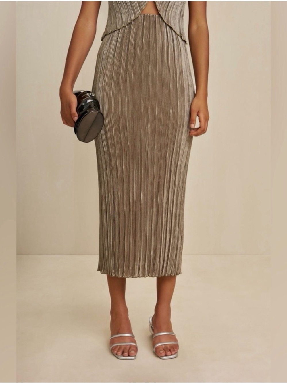 NWT Cult Gaia Kylii Pleated Satin Women’s Midi Skirt